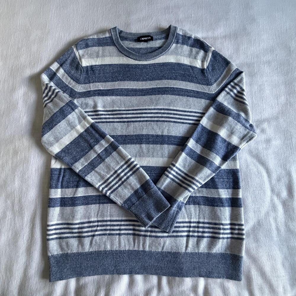 Express Sweater Mens L Stripe Crewneck Cotton Knit Pullover Preppy Normcore
